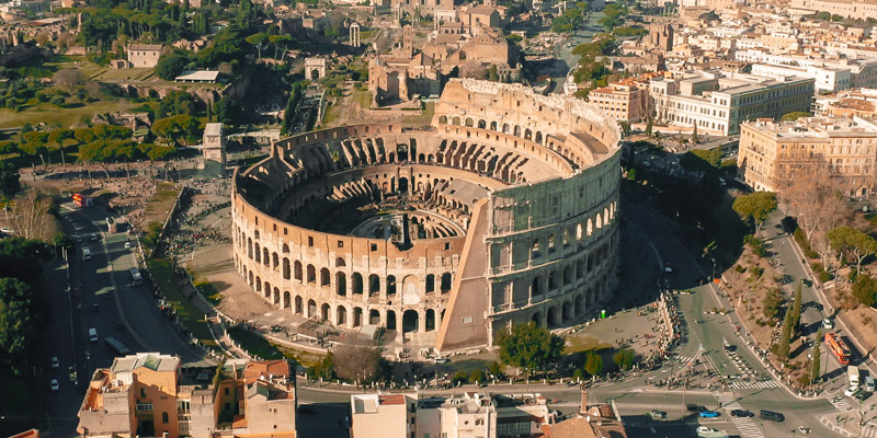 Aerial view of the Colosseum exterior in Rome
